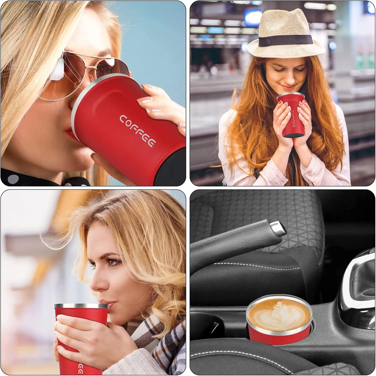 12 oz Stainless Steel Vacuum Insulated Tumbler - Coffee Travel Mug Spill Proof with Lid - Thermos Cup for Keep Hot/Ice Coffee,Tea and Beer Red