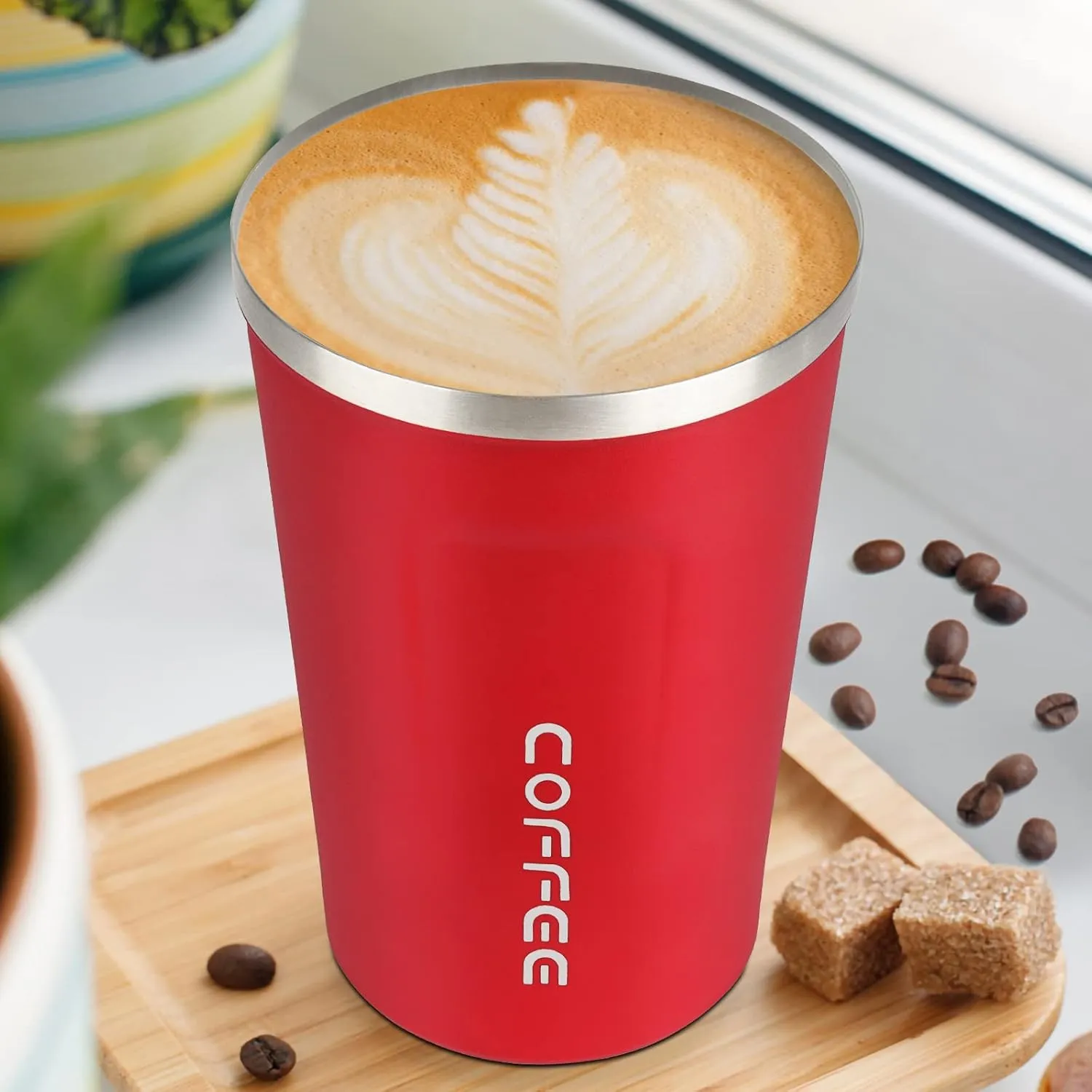 12 oz Stainless Steel Vacuum Insulated Tumbler - Coffee Travel Mug Spill Proof with Lid - Thermos Cup for Keep Hot/Ice Coffee,Tea and Beer Red