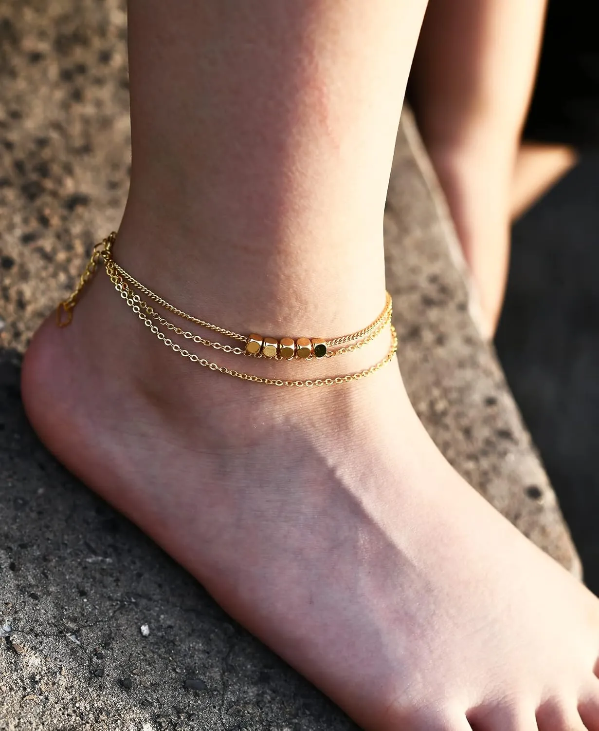 14K Gold Ankle Bracelets for Women, Handmade Dainty Adjustable Ankle Bracelets, Minimalist Summer Beach Gold Anklets for Women Jewelry