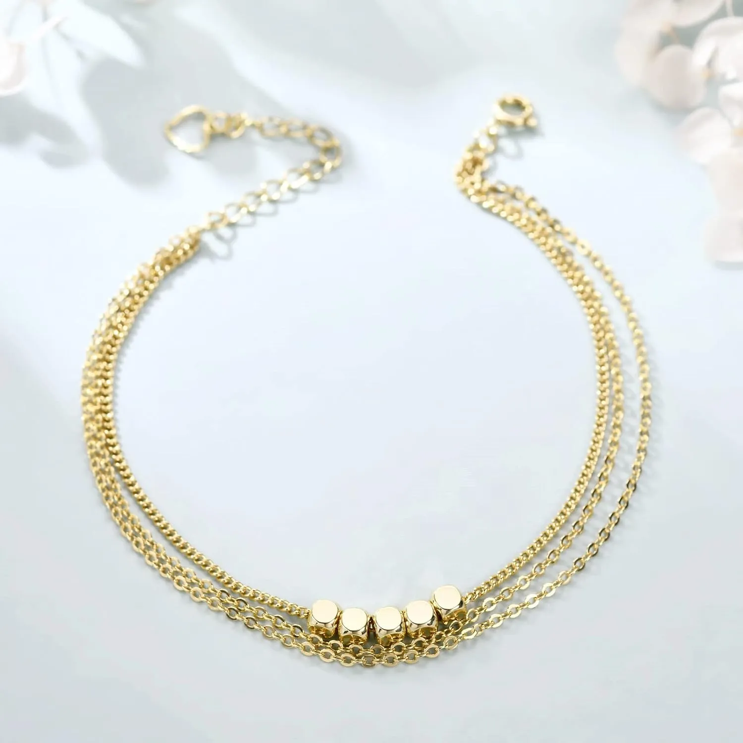 14K Gold Ankle Bracelets for Women, Handmade Dainty Adjustable Ankle Bracelets, Minimalist Summer Beach Gold Anklets for Women Jewelry