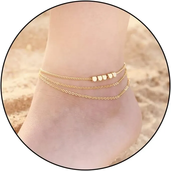 14K Gold Ankle Bracelets for Women, Handmade Dainty Adjustable Ankle Bracelets, Minimalist Summer Beach Gold Anklets for Women Jewelry