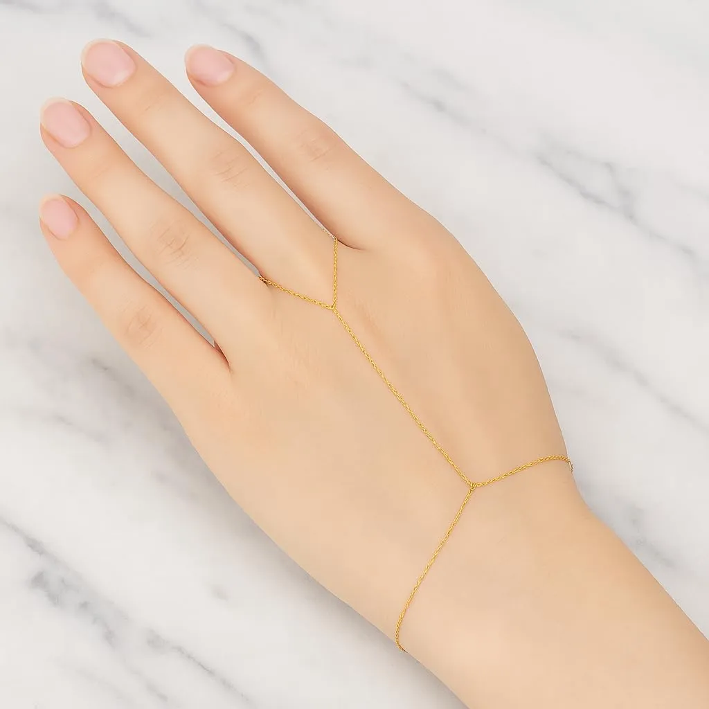 14K Solid Gold Hand Chain Bracelet  Dainty Finger Bracelet for Women  Minimalist Gold Slave Bracelet  Real Gold Jewelry Gift (8 Inches)
