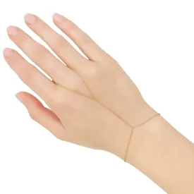 14K Solid Gold Hand Chain Bracelet  Dainty Finger Bracelet for Women  Minimalist Gold Slave Bracelet  Real Gold Jewelry Gift (8 Inches)