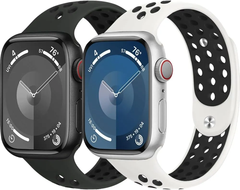 2 Pack Sport Band for Apple Watch Bands 40mm 41mm 44mm 45mm 46mm 49mm iWatch Band 38mm 42mm Men/Women/Kid,Breathable Silicone Strap Wristband for Apple Watch series 10 9 8 7 6 5 4 3 SE Ultra/2 Nike 