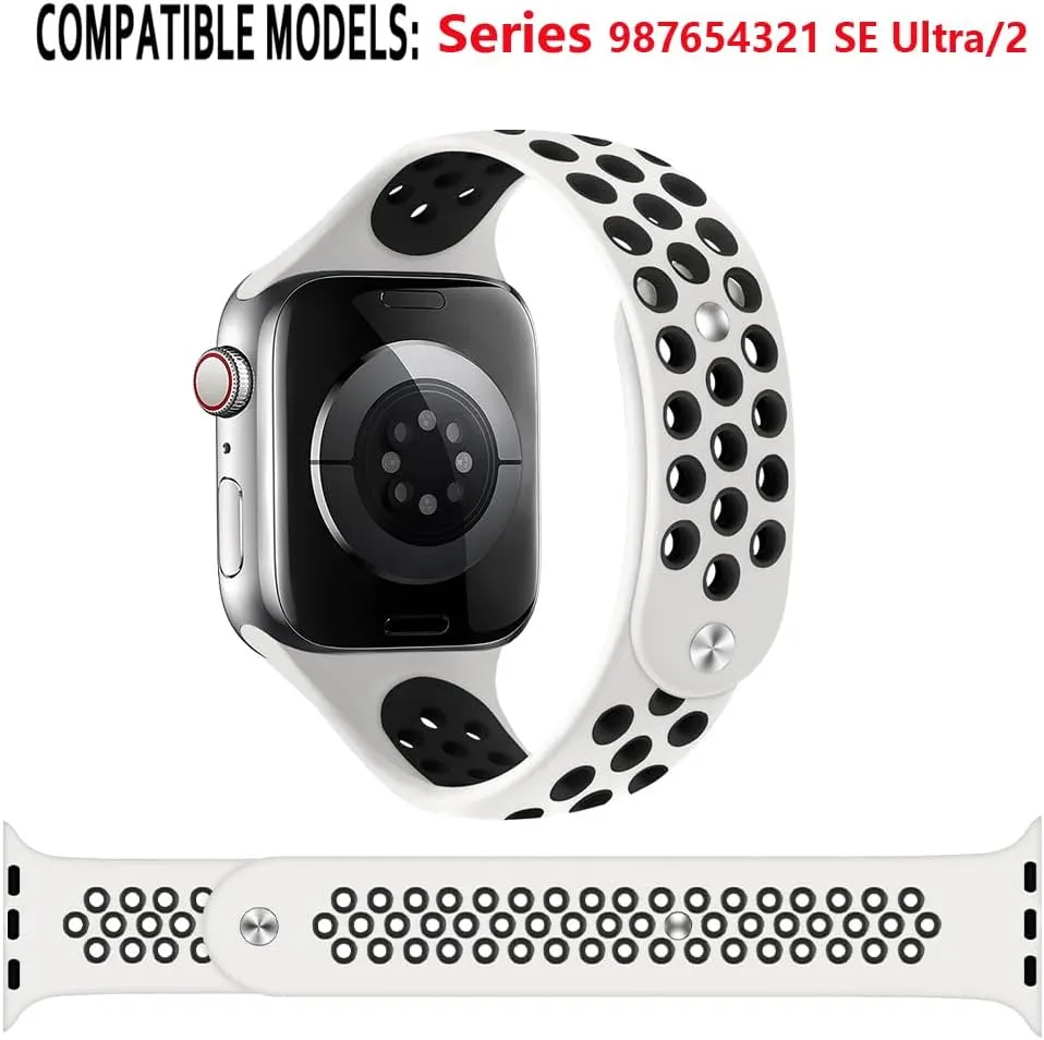 2 Pack Sport Band for Apple Watch Bands 40mm 41mm 44mm 45mm 46mm 49mm iWatch Band 38mm 42mm Men/Women/Kid,Breathable Silicone Strap Wristband for Apple Watch series 10 9 8 7 6 5 4 3 SE Ultra/2 Nike 