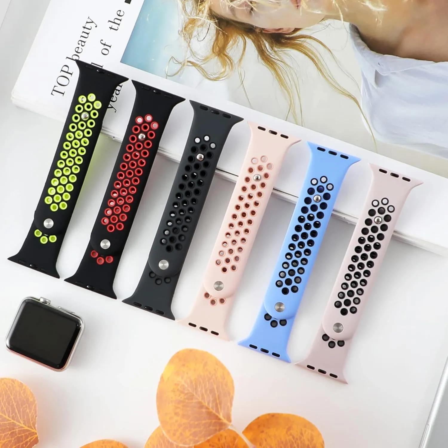 2 Pack Sport Band for Apple Watch Bands 40mm 41mm 44mm 45mm 46mm 49mm iWatch Band 38mm 42mm Men/Women/Kid,Breathable Silicone Strap Wristband for Apple Watch series 10 9 8 7 6 5 4 3 SE Ultra/2 Nike 
