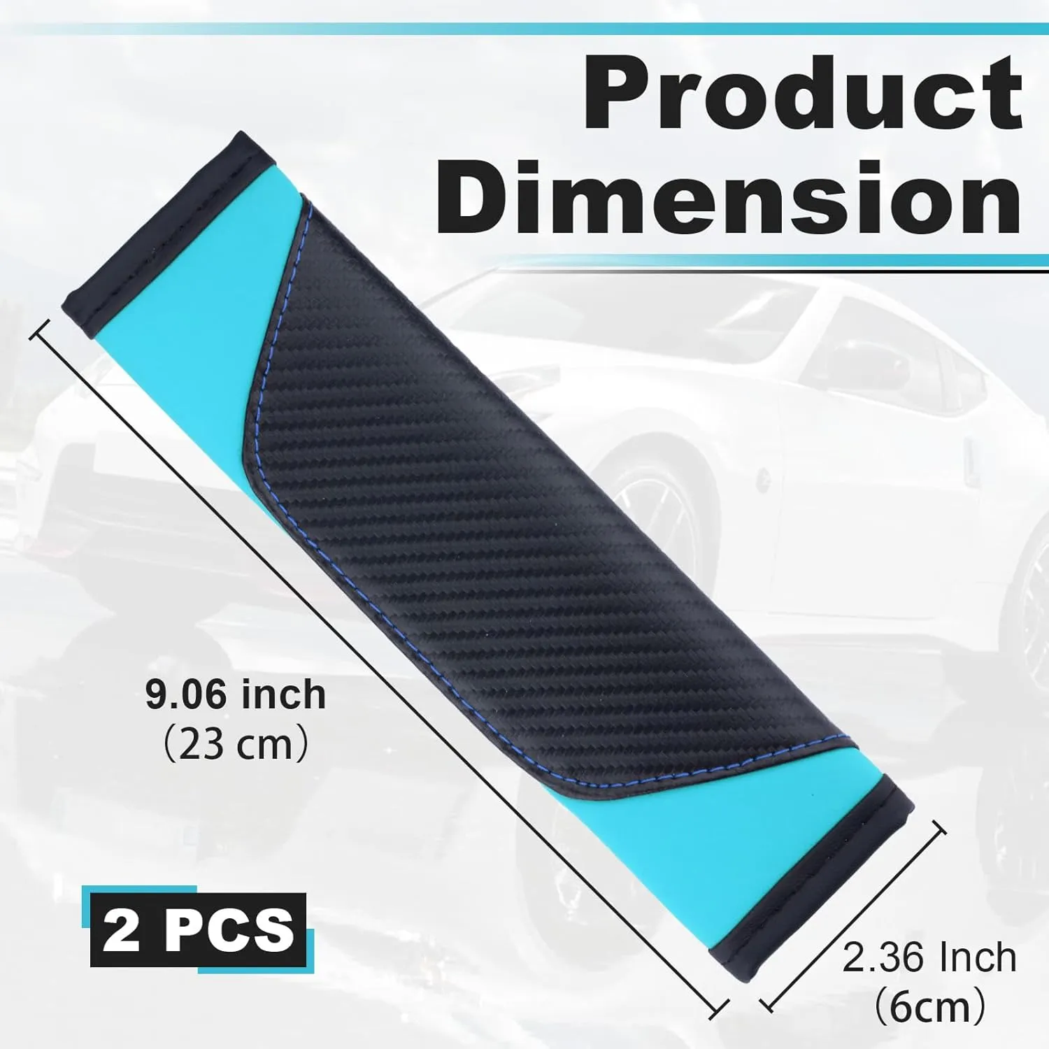 2 PCS Car Seat Belt Cover Pad, Carbon Fiber Safety Seatbelt Shoulder Strap Covers, Breathable Leather Light Blue Car Seat Covers, Interior Car Accessories for Car Truck (Black&Blue