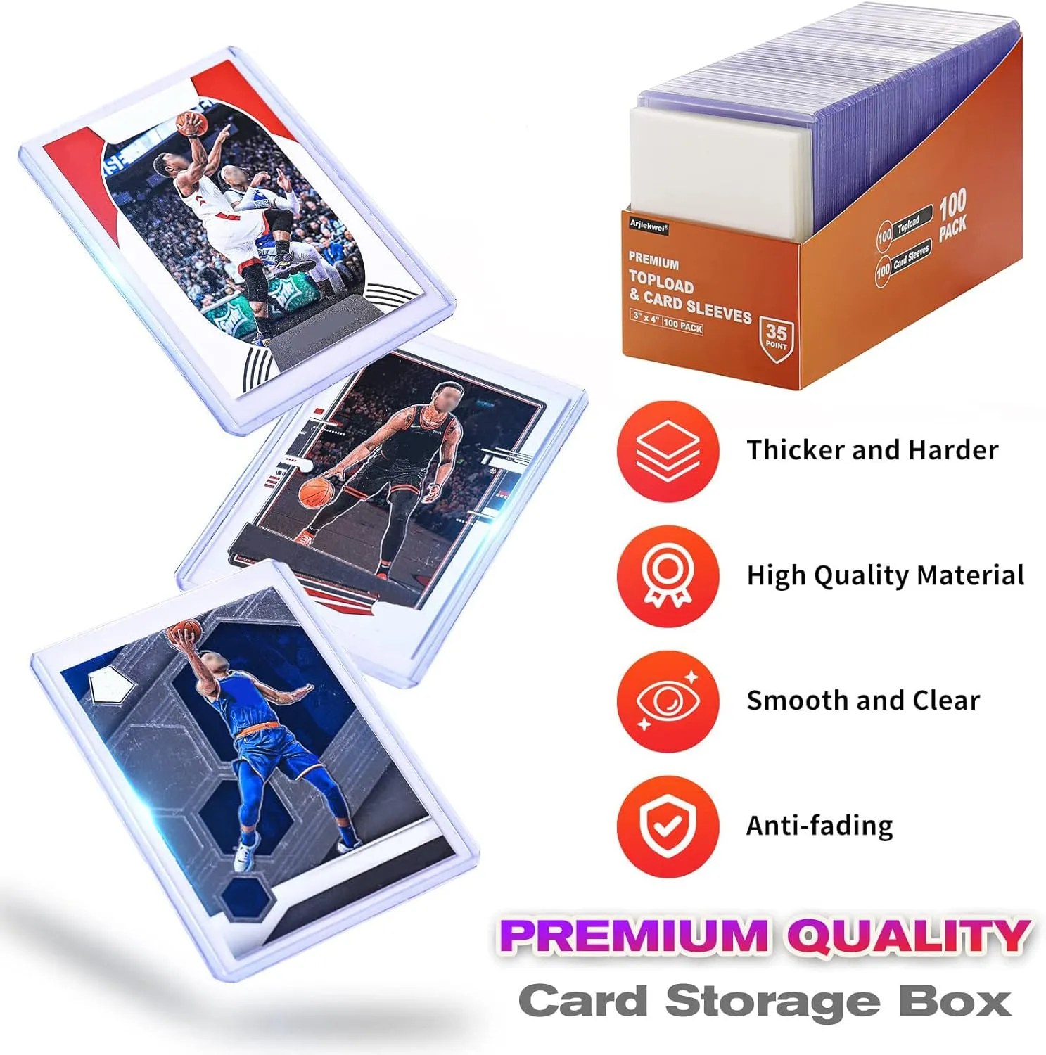 200 Card Sleeves Top Loaders for Cards, Arjiekwei 3"X4" Baseball Card Protectors Hard Plastic, Premium Toploaders Card Holder for Trading Sports Football Game Cards(100 Top Loaders   100 Card Sleeves)