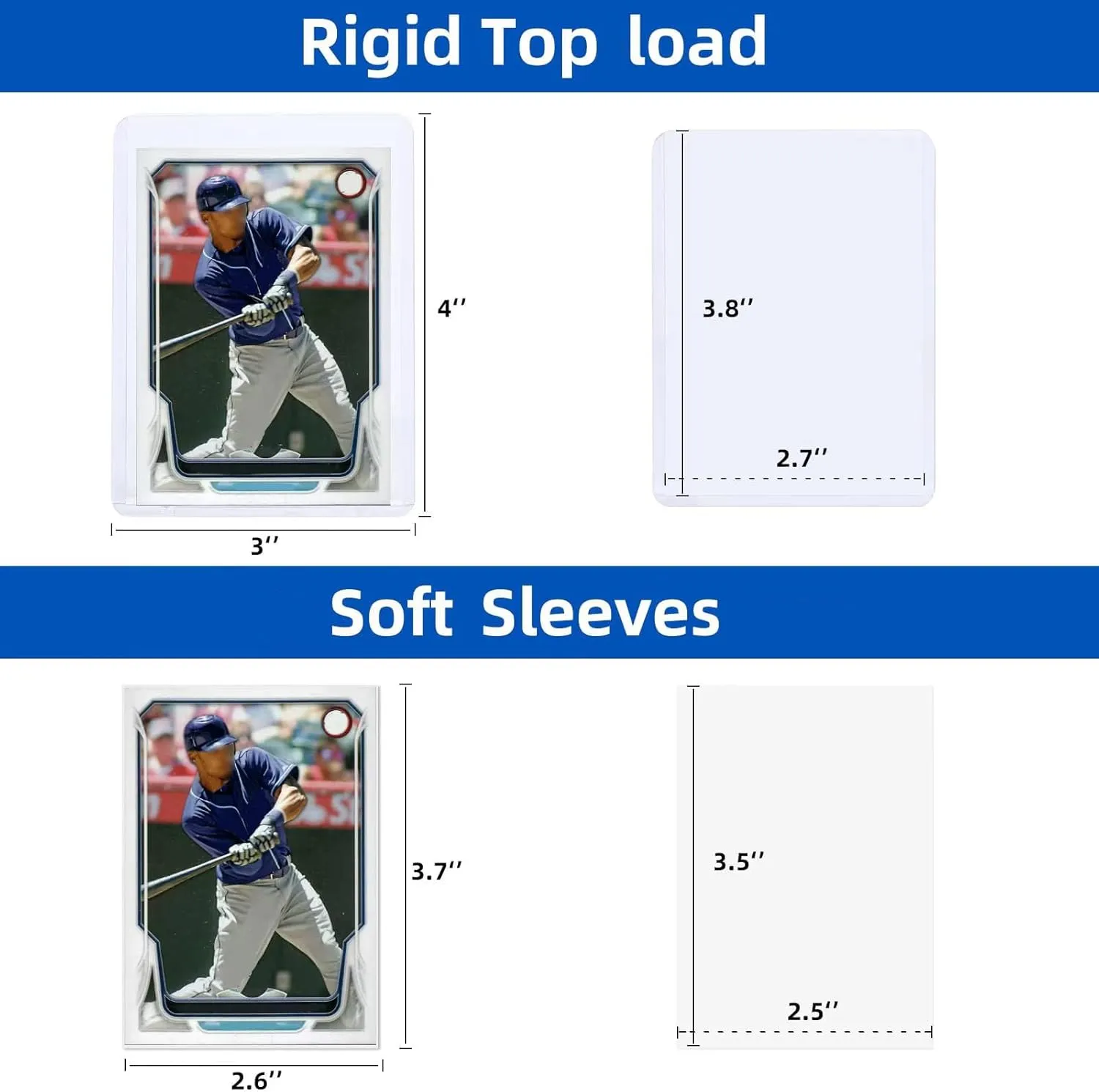 200 Card Sleeves Top Loaders for Cards, Arjiekwei 3"X4" Baseball Card Protectors Hard Plastic, Premium Toploaders Card Holder for Trading Sports Football Game Cards(100 Top Loaders   100 Card Sleeves)
