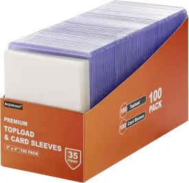 200 Card Sleeves Top Loaders for Cards, Arjiekwei 3"X4" Baseball Card Protectors Hard Plastic, Premium Toploaders Card Holder for Trading Sports Football Game Cards(100 Top Loaders   100 Card Sleeves)