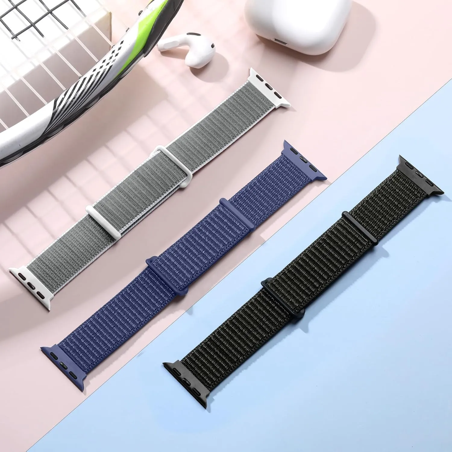3 Pack Band Compatible with Apple Watch Band 38mm 40mm 41mm 42mm 44mm 45mm 46mm 49mm Women Men, Breathable Braided Woven Fabric Nylon Sport Loop Strap for iWatch SE Ultra Series 10 9 8 7 6 5 4 3 2 1