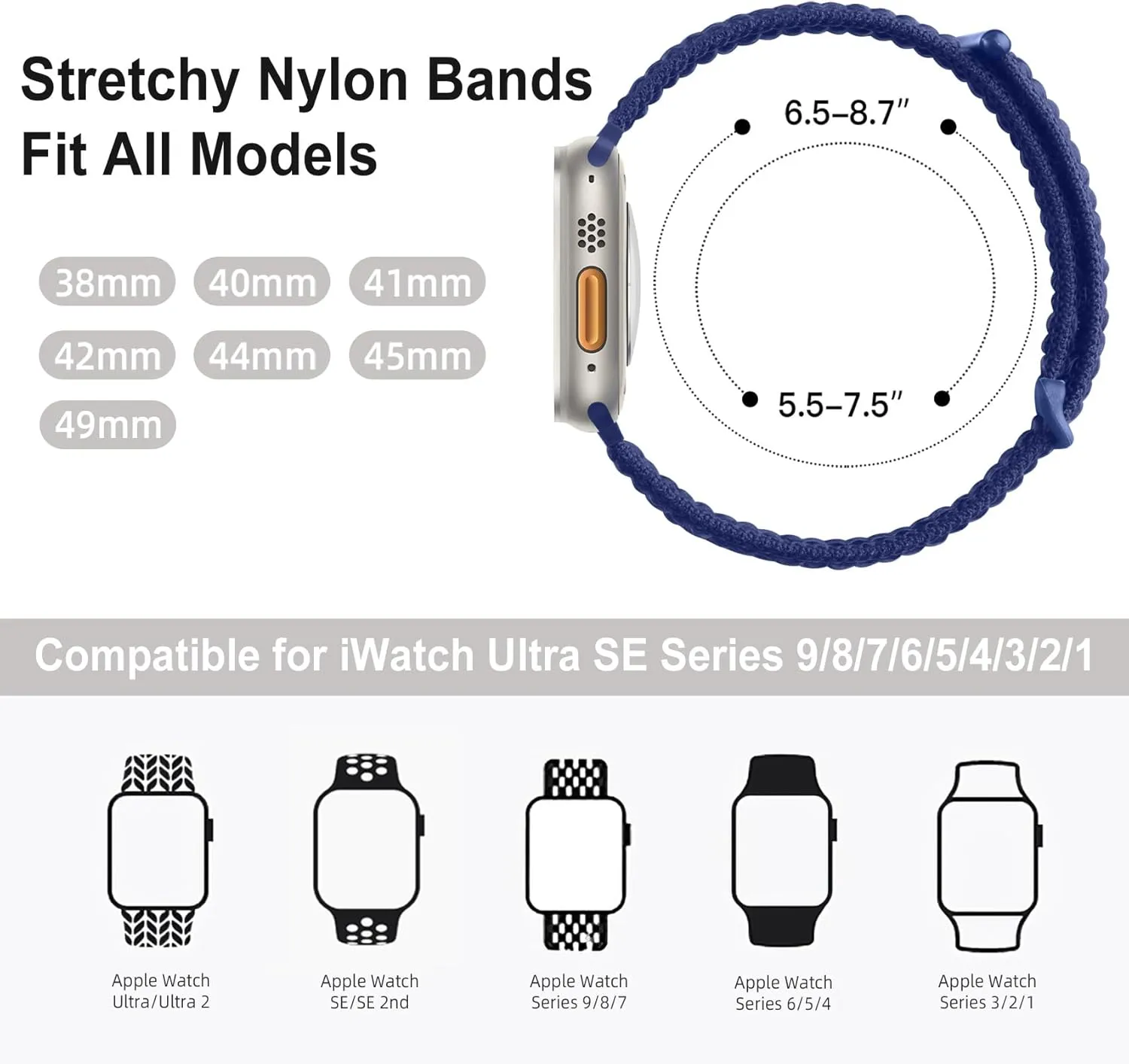 3 Pack Band Compatible with Apple Watch Band 38mm 40mm 41mm 42mm 44mm 45mm 46mm 49mm Women Men, Breathable Braided Woven Fabric Nylon Sport Loop Strap for iWatch SE Ultra Series 10 9 8 7 6 5 4 3 2 1