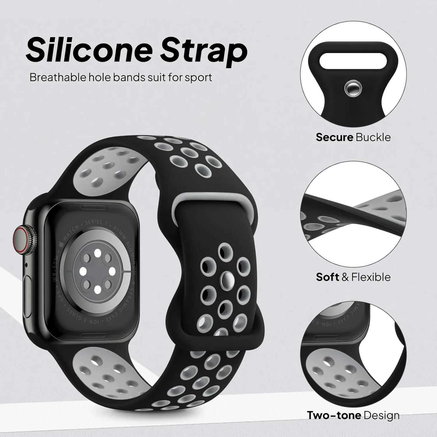 3 Pack Sport Bands Compatible with Apple Watch Band 44mm 45mm 46mm 42mm 41mm 40mm 38mm 49mm for Men Women, Soft Silicone Breathable Wristband for iWatch Series 10 9 8 7 6 5 4 3 2 1 SE Ultra 2