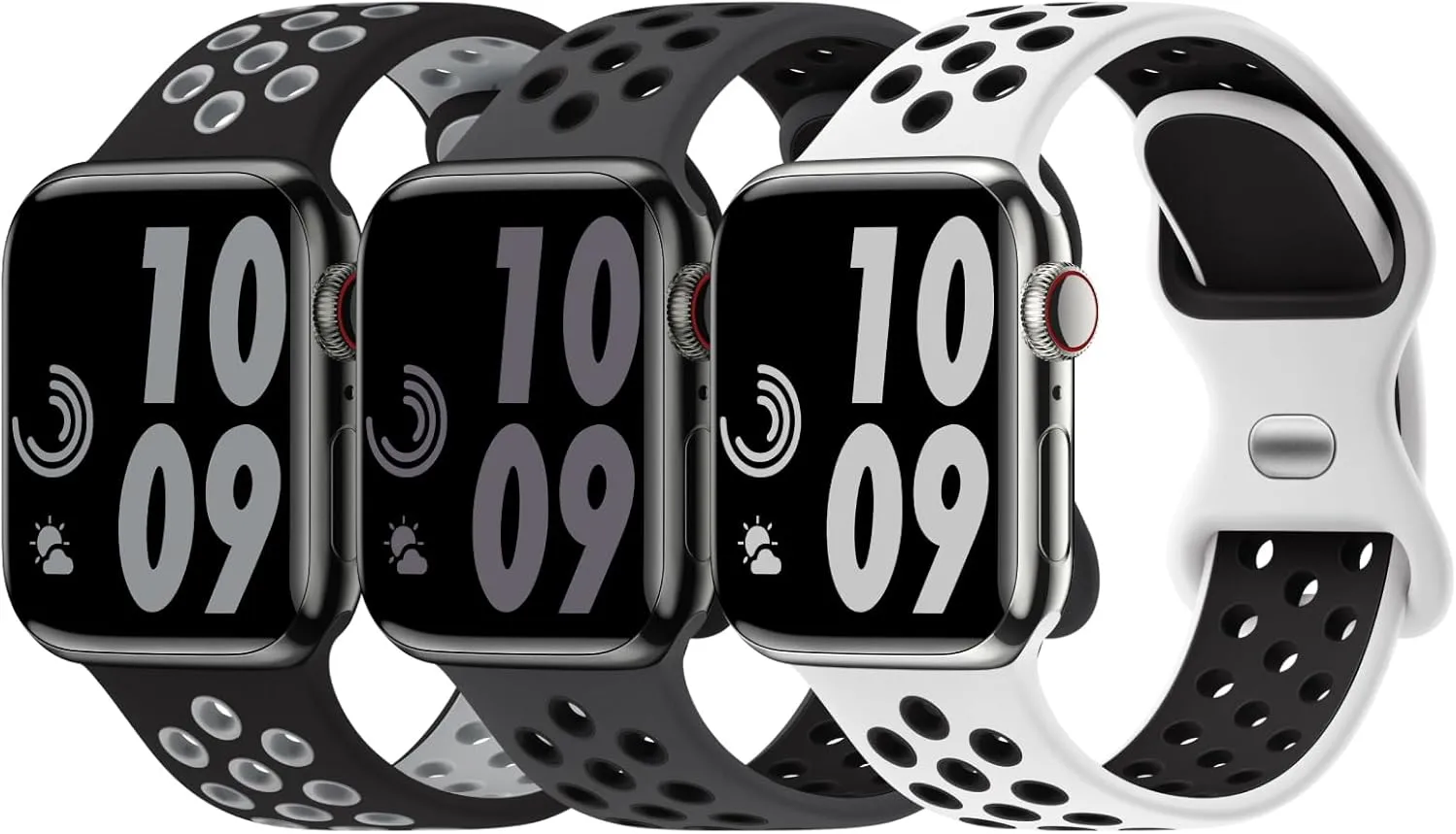 3 Pack Sport Bands Compatible with Apple Watch Band 44mm 45mm 46mm 42mm 41mm 40mm 38mm 49mm for Men Women, Soft Silicone Breathable Wristband for iWatch Series 10 9 8 7 6 5 4 3 2 1 SE Ultra 2