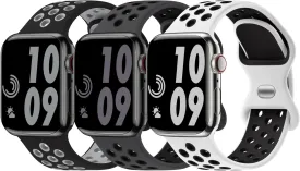 3 Pack Sport Bands Compatible with Apple Watch Band 44mm 45mm 46mm 42mm 41mm 40mm 38mm 49mm for Men Women, Soft Silicone Breathable Wristband for iWatch Series 10 9 8 7 6 5 4 3 2 1 SE Ultra 2