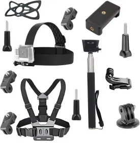 4 in 1 Universal Action Camera Accessories Kit Head Strap Mount/Chest Harness/Selfie Stick/Phone Holder Compatible with Gopro Hero 12 11 10 9 8/Insta360 One Camera/Mobile Phones