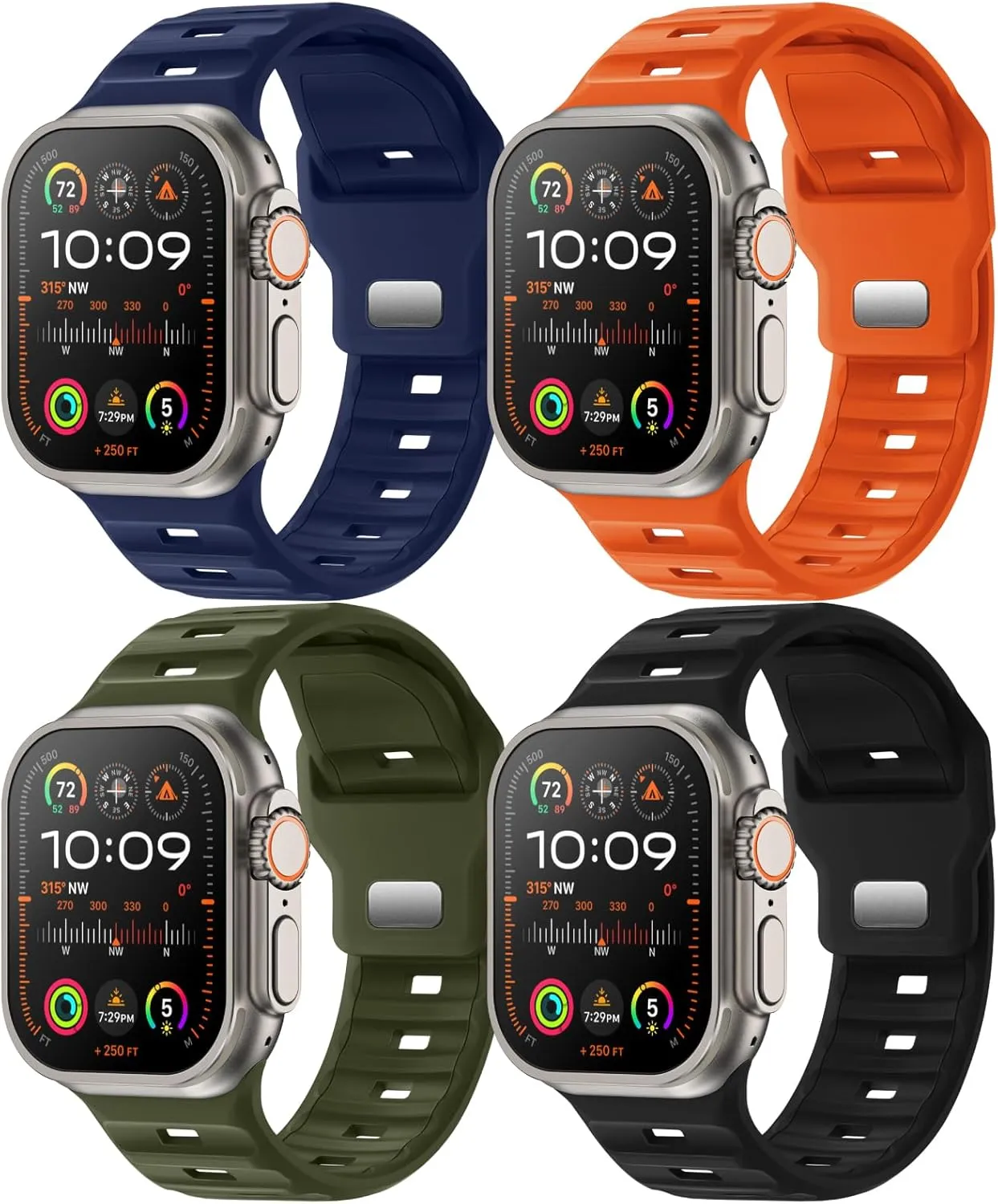 4-Pack Sport Bands Compatible with Apple Watch Ultra 2/Ultra Band 49mm 46mm 45mm 44mm 42mm for Men, Waterproof Silicone Strap Soft Breathable Wristband for iWatch Serise 10 9 8 7 6 5 4 3 SE
