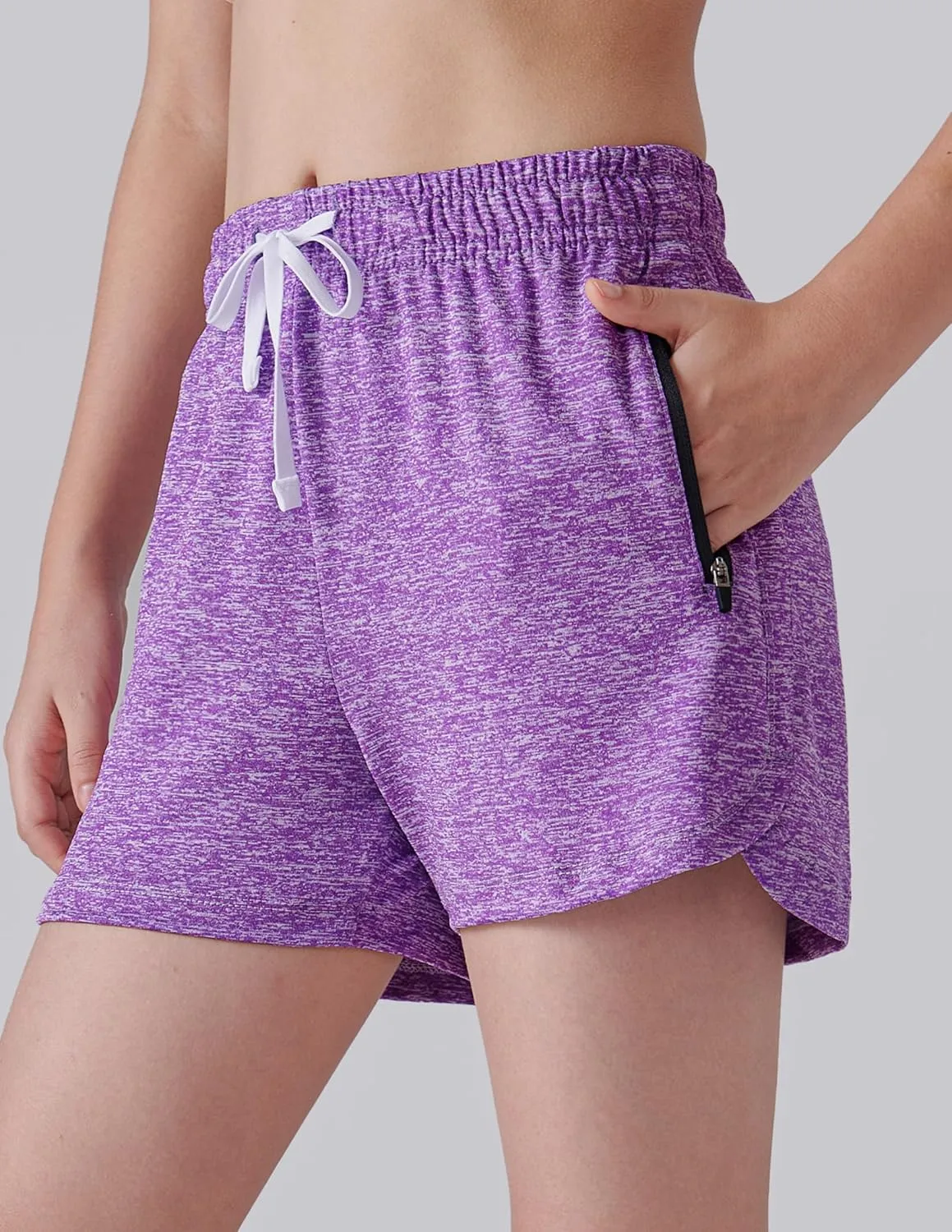 4 Pack Youth Girls Athletic Shorts 3", Girls Soccer Shorts, Kids Workout Gym Clothes Activewear Apparel with Zipper Pockets