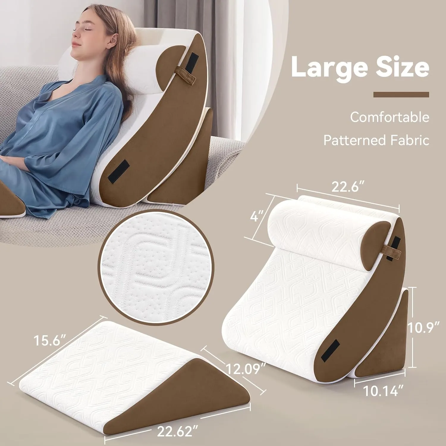 4PCS Orthopedic Bed Wedge Pillow Set for Sleeping, Post Surgery Foam Support Pillow for Back, Neck, Leg Pain Relief and Acid Reflux, Comfortable Adjustable Sitting Back Pillow Brown