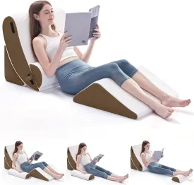 4PCS Orthopedic Bed Wedge Pillow Set for Sleeping, Post Surgery Foam Support Pillow for Back, Neck, Leg Pain Relief and Acid Reflux, Comfortable Adjustable Sitting Back Pillow Brown