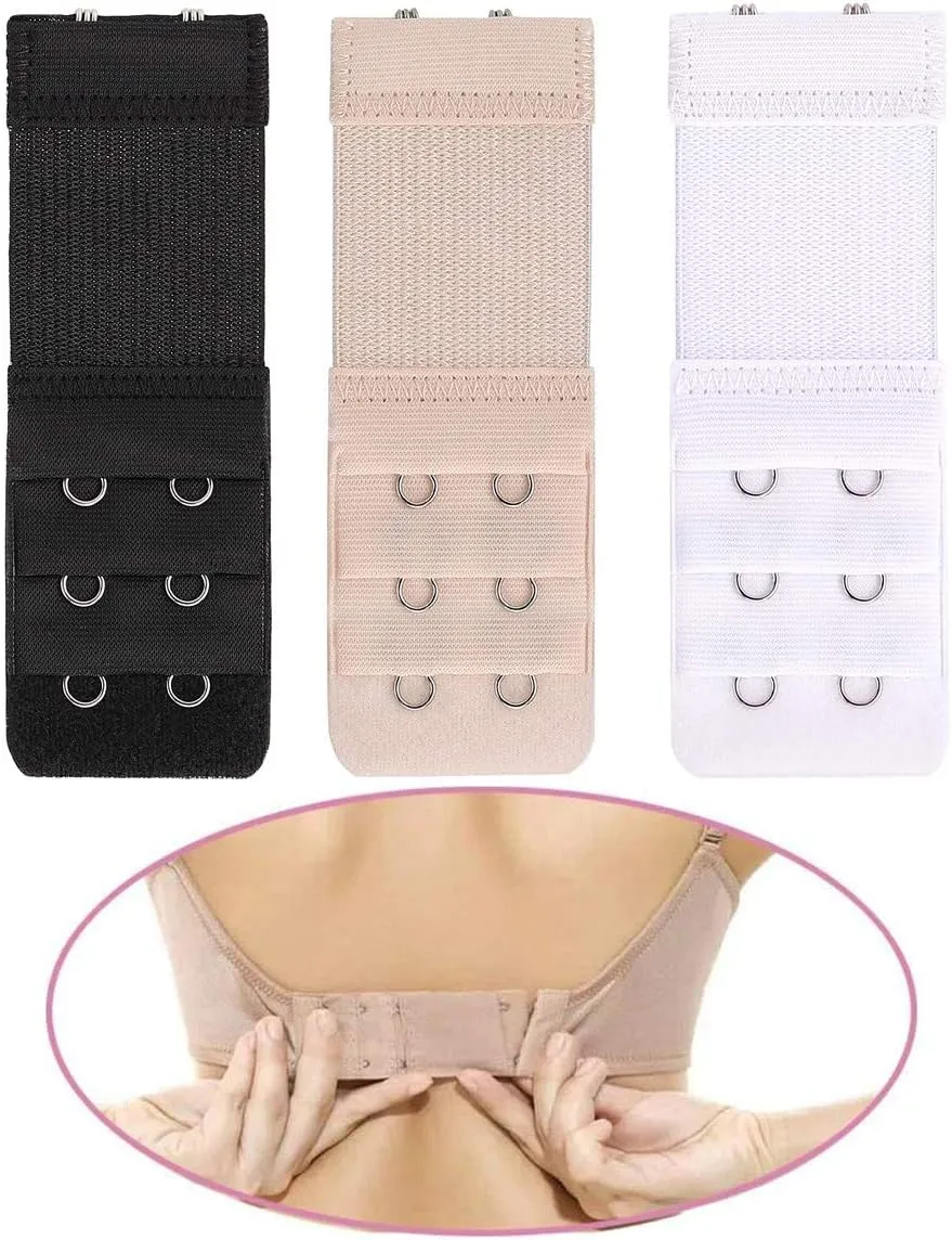 6 Pieces Women's Soft Comfortable Elastic Bra Extenders Bra Extension Strap 2 Hook 3 Row Lady's Bra Extender Bra Band