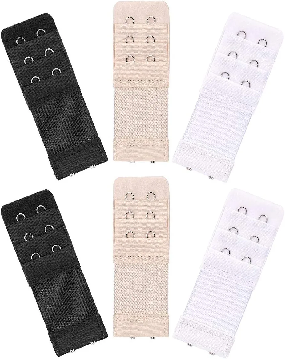 6 Pieces Women's Soft Comfortable Elastic Bra Extenders Bra Extension Strap 2 Hook 3 Row Lady's Bra Extender Bra Band