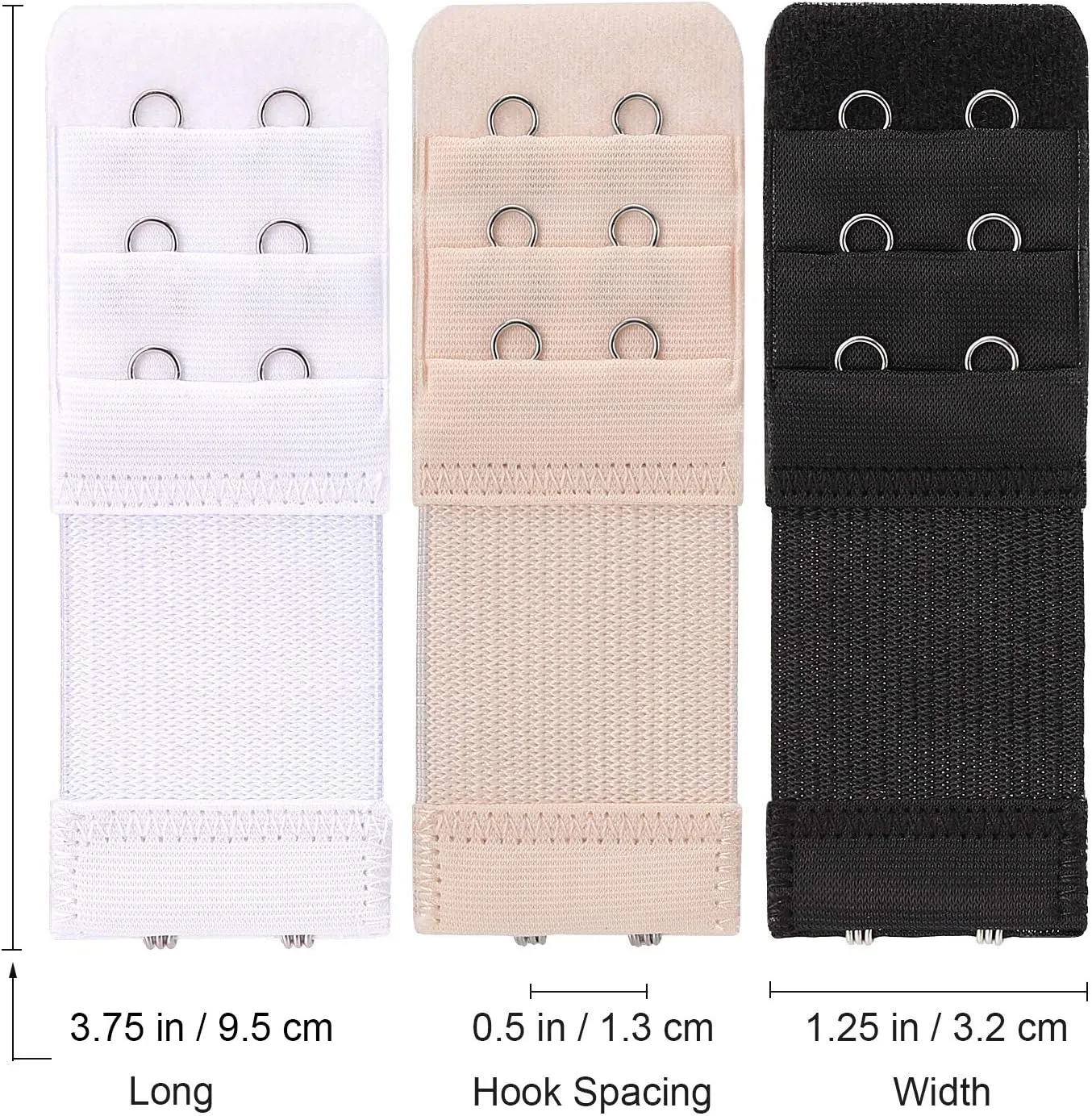 6 Pieces Women's Soft Comfortable Elastic Bra Extenders Bra Extension Strap 2 Hook 3 Row Lady's Bra Extender Bra Band