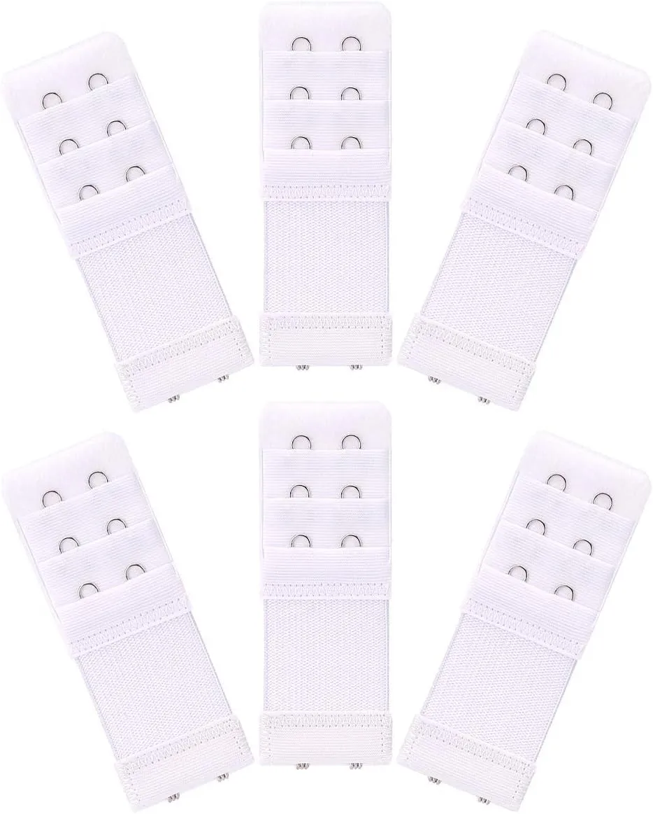 6 Pieces Women's Soft Comfortable Elastic Bra Extenders Bra Extension Strap 2 Hook 3 Row Lady's Bra Extender Bra Band