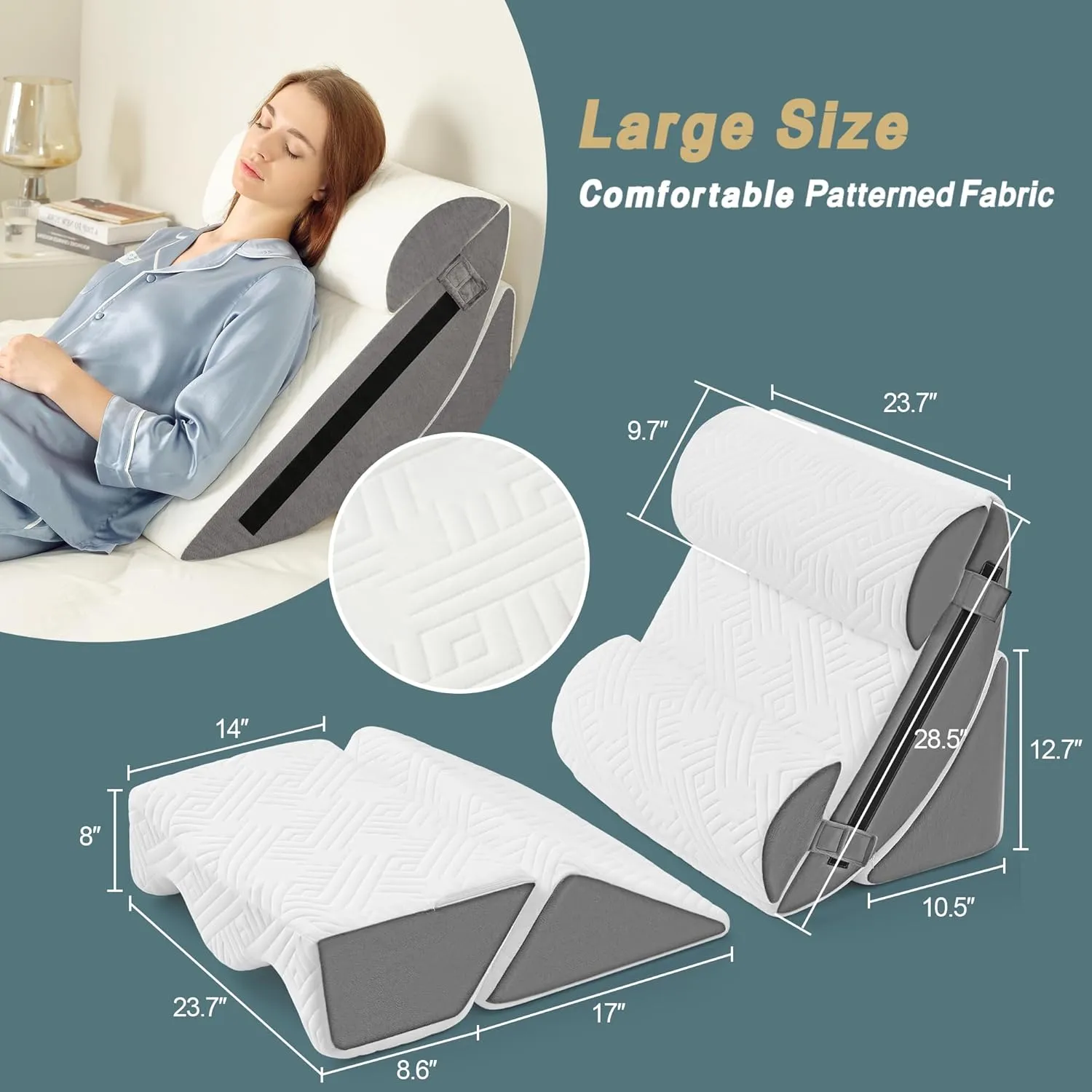 6pcs Orthopedic Bed Wedge Pillow Set for Sleeping, Post Surgery Foam for Body, Back and Leg Pain Relief Comfortable & Adjustable Support Pillows-Anti Snoring, Heartburn, Acid Reflux & GERD Sleeping