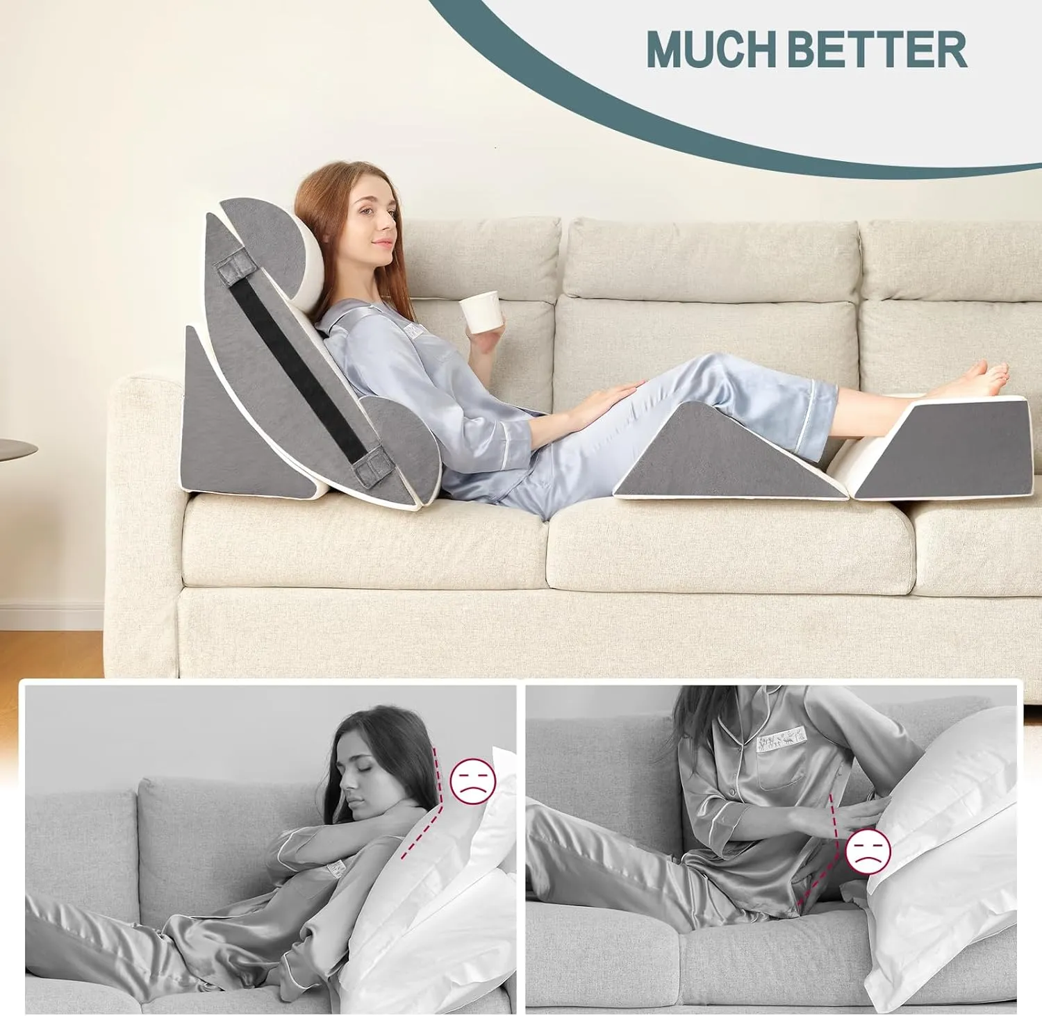 6pcs Orthopedic Bed Wedge Pillow Set for Sleeping, Post Surgery Foam for Body, Back and Leg Pain Relief Comfortable & Adjustable Support Pillows-Anti Snoring, Heartburn, Acid Reflux & GERD Sleeping