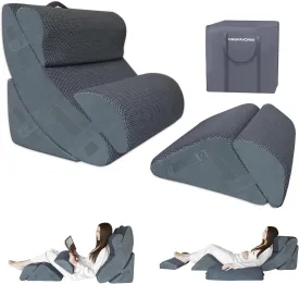 6PCS XL Orthopedic Bed Wedge Pillow for Sleeping, Gel Memory Foam Post Surgery Pillow Set for Back, Neck, Leg Support, Acid Reflux, Gerd, Anti Snoring, with Washable Cover & Travel Bag (Gray, 24'' W)