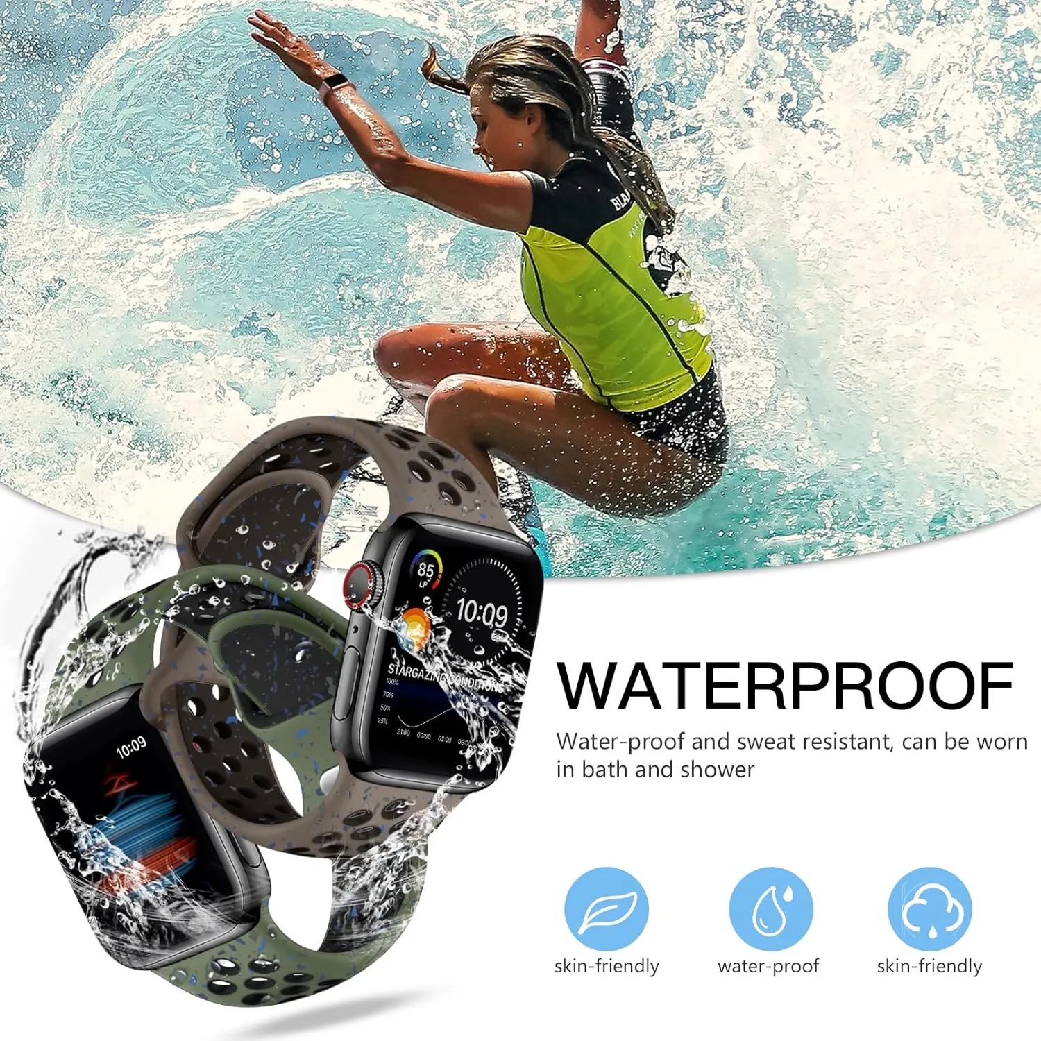 Adorve Sport Band Compatible with Apple Watch Band 49mm 46mm 45mm 44mm 42mm 41mm 40mm 38mm for Men Women,4 Pack Soft Silicone Breathable Wristband for iWatch Ultra 2 SE Series 10 9 8 7 6 5 4 3 2 1