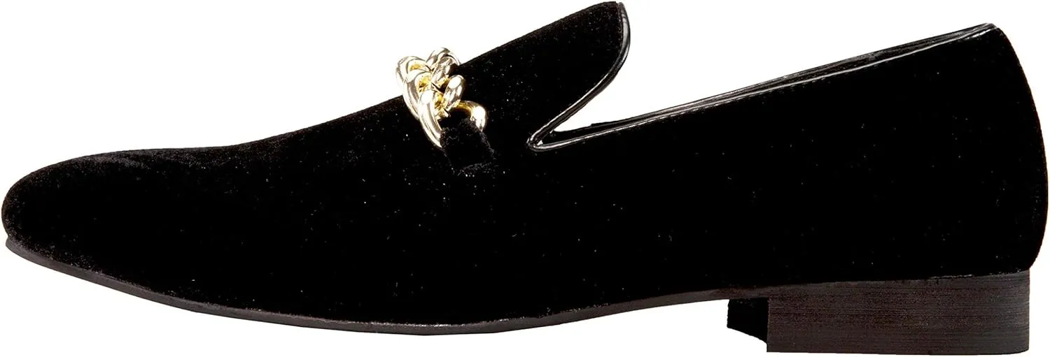 Amali Fay Velvet Mens Slip-On Shoes with Gold Chain Ornament Dress Shoes for Men Velvet Formal Loafers for Men The Original Smoking Men Tuxedo Dress Shoes