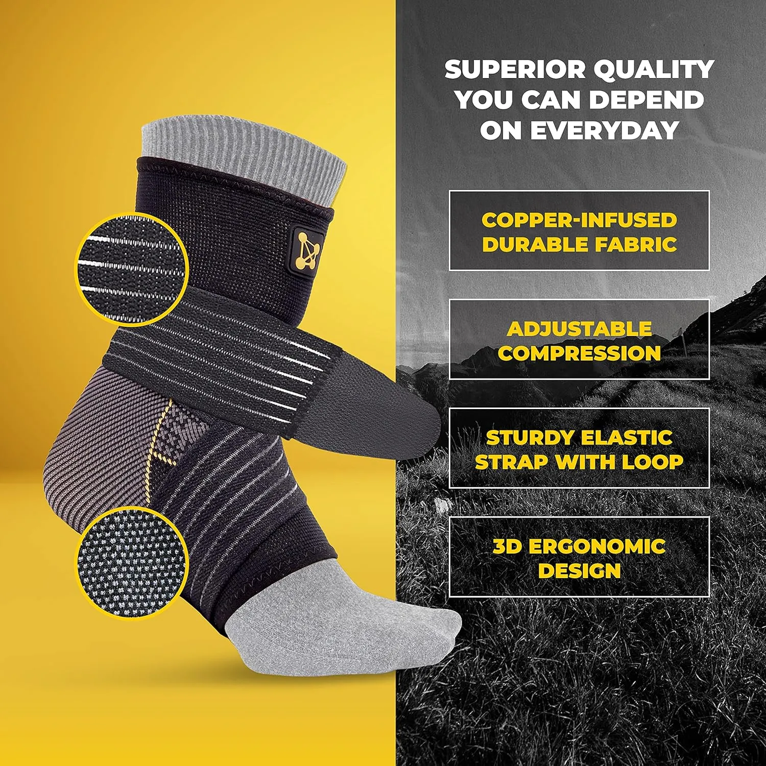 Ankle Brace for Women and Men - Ankle Compression Brace with Adjustable Straps, Ankle Sprain Braces, Arch Support Brace for Sprained Ankle, Achilles Tendon Support Plantar Fasciitis Relief, Large