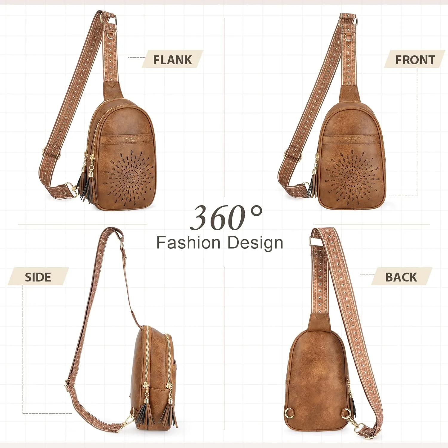 APHISON Small Sling Bag Fanny Packs Cell Phone Purse Vegan Leather Crossbody Bags for Women Chest Bag with Adjustable Strap BROWN