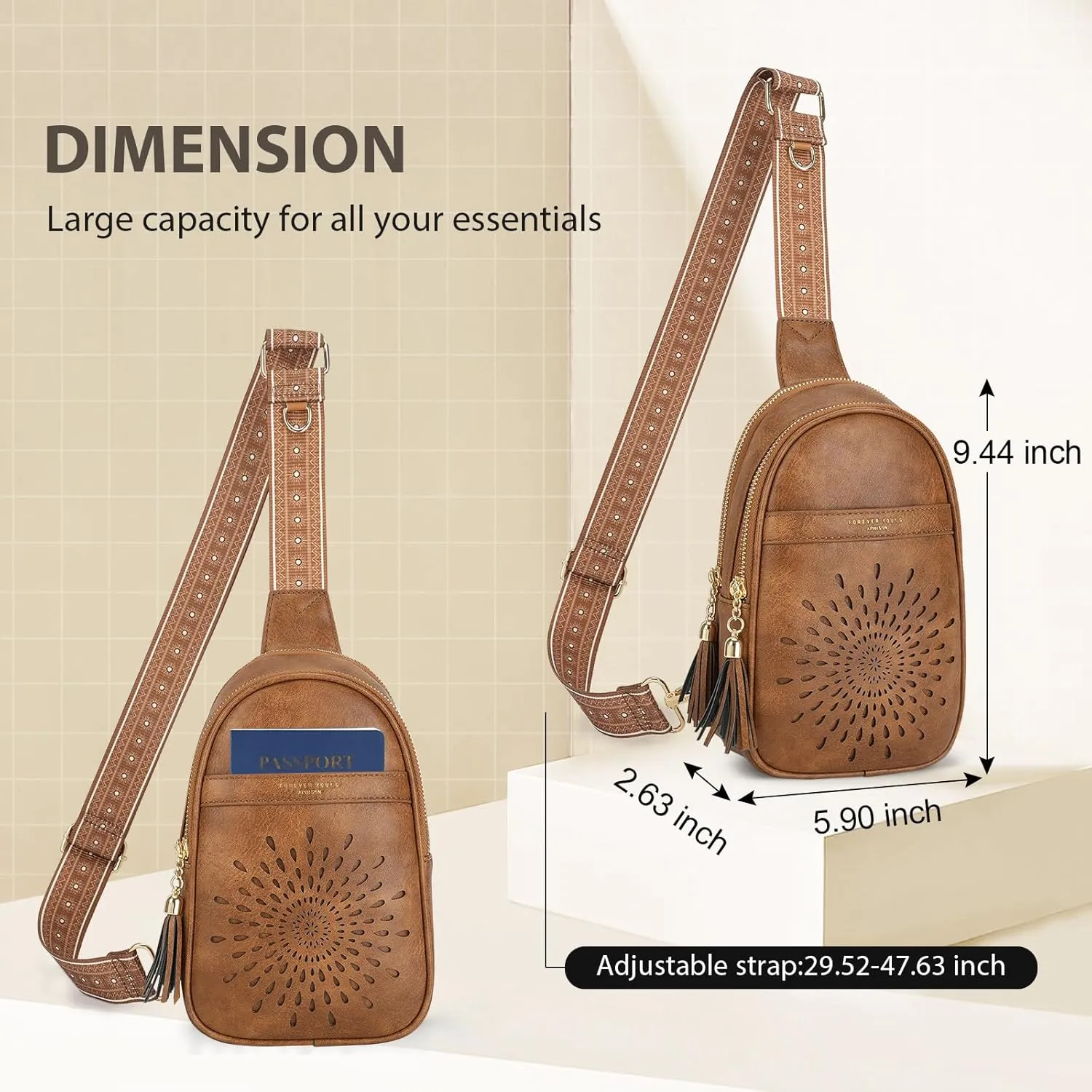 APHISON Small Sling Bag Fanny Packs Cell Phone Purse Vegan Leather Crossbody Bags for Women Chest Bag with Adjustable Strap BROWN