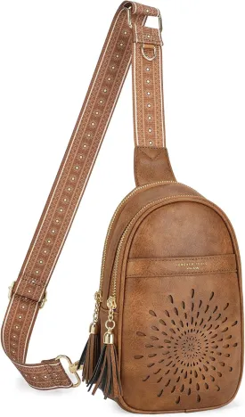 APHISON Small Sling Bag Fanny Packs Cell Phone Purse Vegan Leather Crossbody Bags for Women Chest Bag with Adjustable Strap BROWN