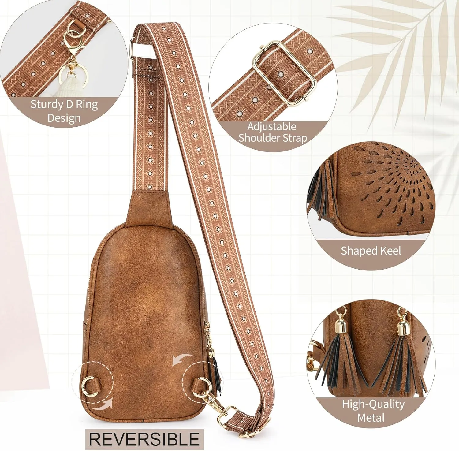 APHISON Small Sling Bag Fanny Packs Cell Phone Purse Vegan Leather Crossbody Bags for Women Chest Bag with Adjustable Strap BROWN