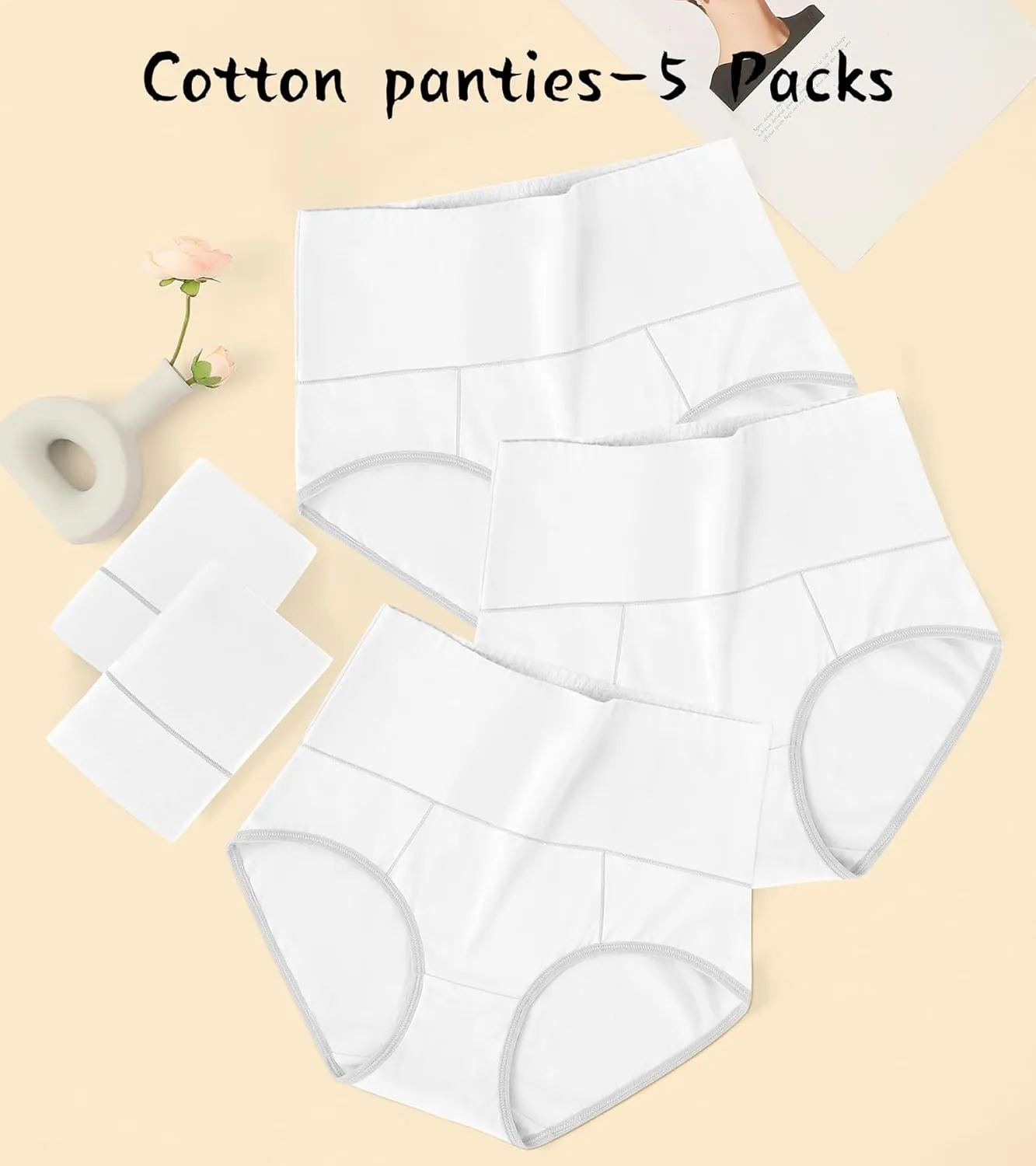 ASIMOON High Waisted Cotton Underwear for Women Plus Size Slight Tummy Control Full Coverage Panties Briefs Ladies Pack