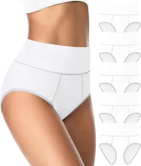 ASIMOON High Waisted Cotton Underwear for Women Plus Size Slight Tummy Control Full Coverage Panties Briefs Ladies Pack