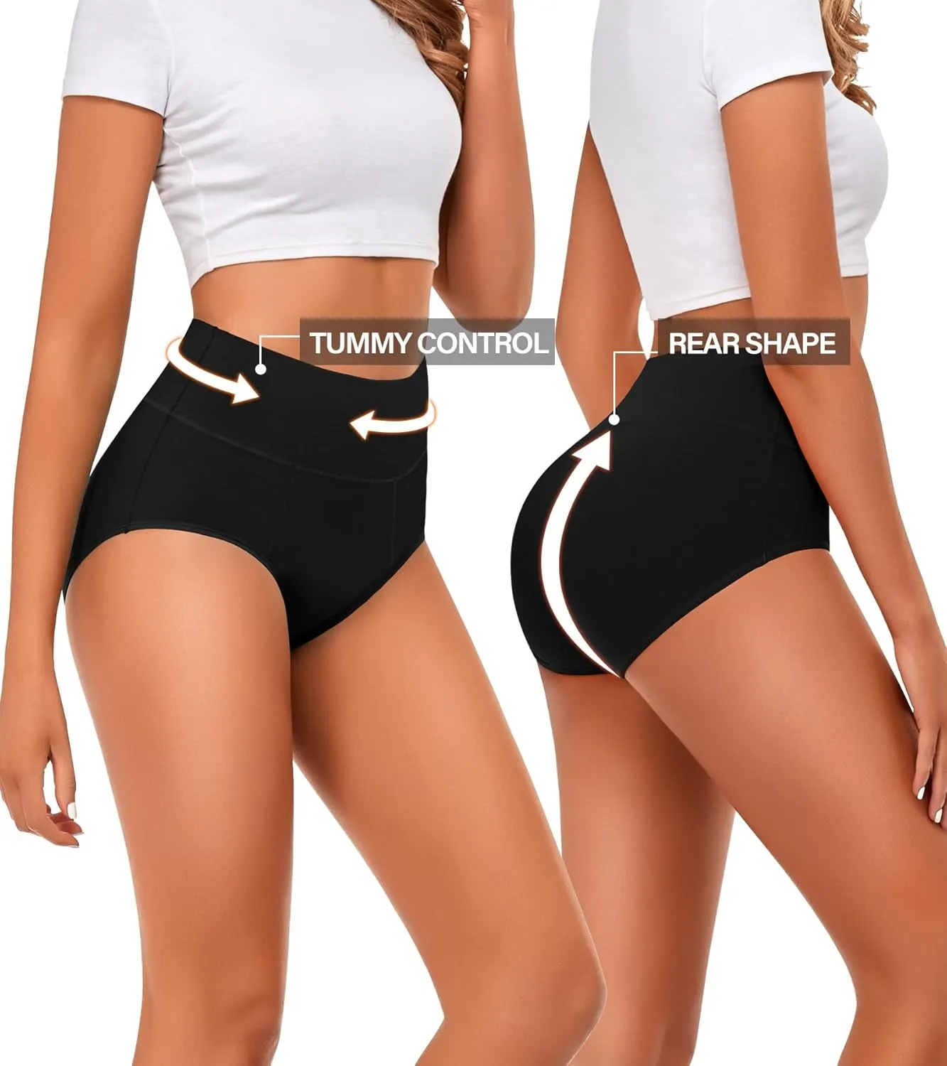 ASIMOON High Waisted Cotton Underwear for Women Plus Size Slight Tummy Control Full Coverage Panties Briefs Ladies Pack