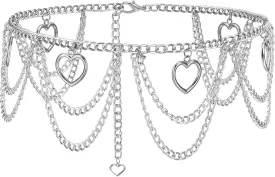 Ayliss Women Metal Chain Waist Belt - Multilayer Dress Belt With Heart Shape - Fashion Belly Dance Gift