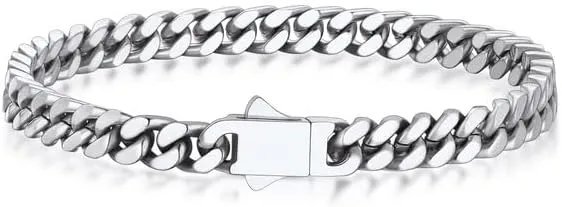 Bandmax Mens Stainless Steel Chain Necklaces 5/7/9/12 MM Chunky Miami Cuban Link Chain Necklace Bracelet Silver/Gold/Black Chains for Men 18"-30"
