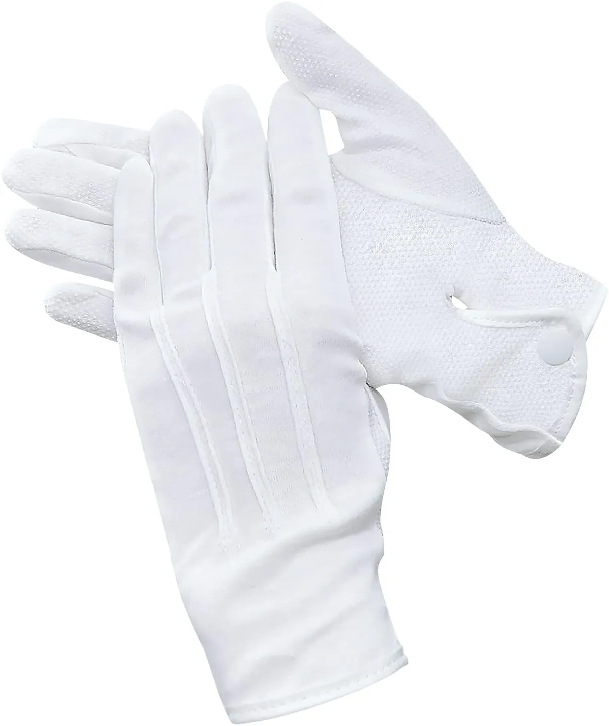 Beaded Parade Cotton Gloves for Women and Men With Grip - Non-Slip Costume Uniform Police Gloves With Snap Cuff
