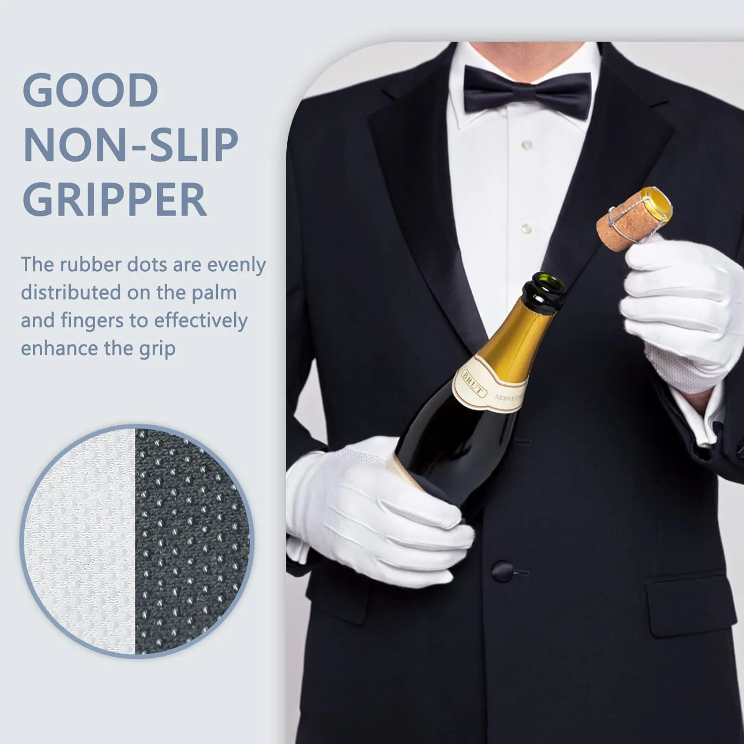 Beaded Parade Cotton Gloves for Women and Men With Grip - Non-Slip Costume Uniform Police Gloves With Snap Cuff