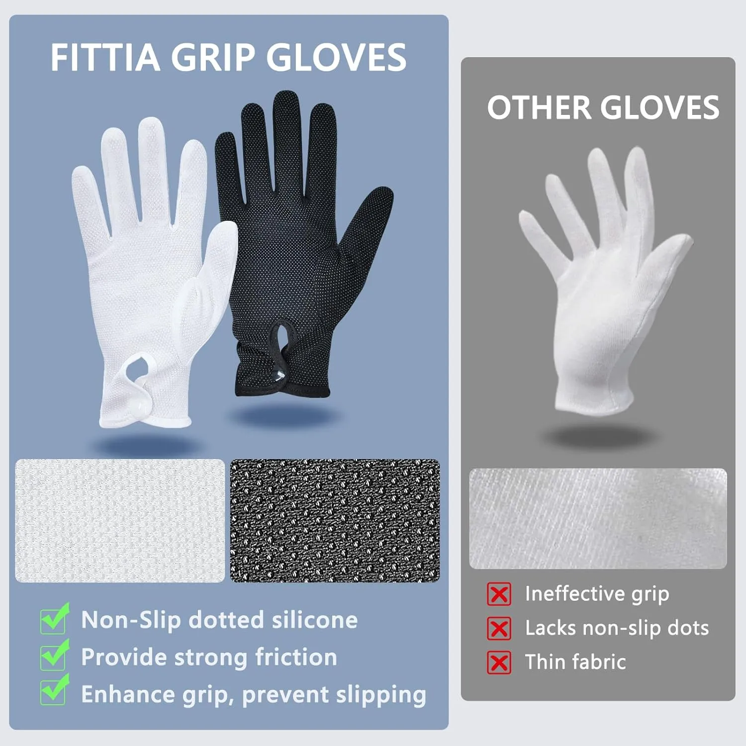 Beaded Parade Cotton Gloves for Women and Men With Grip - Non-Slip Costume Uniform Police Gloves With Snap Cuff