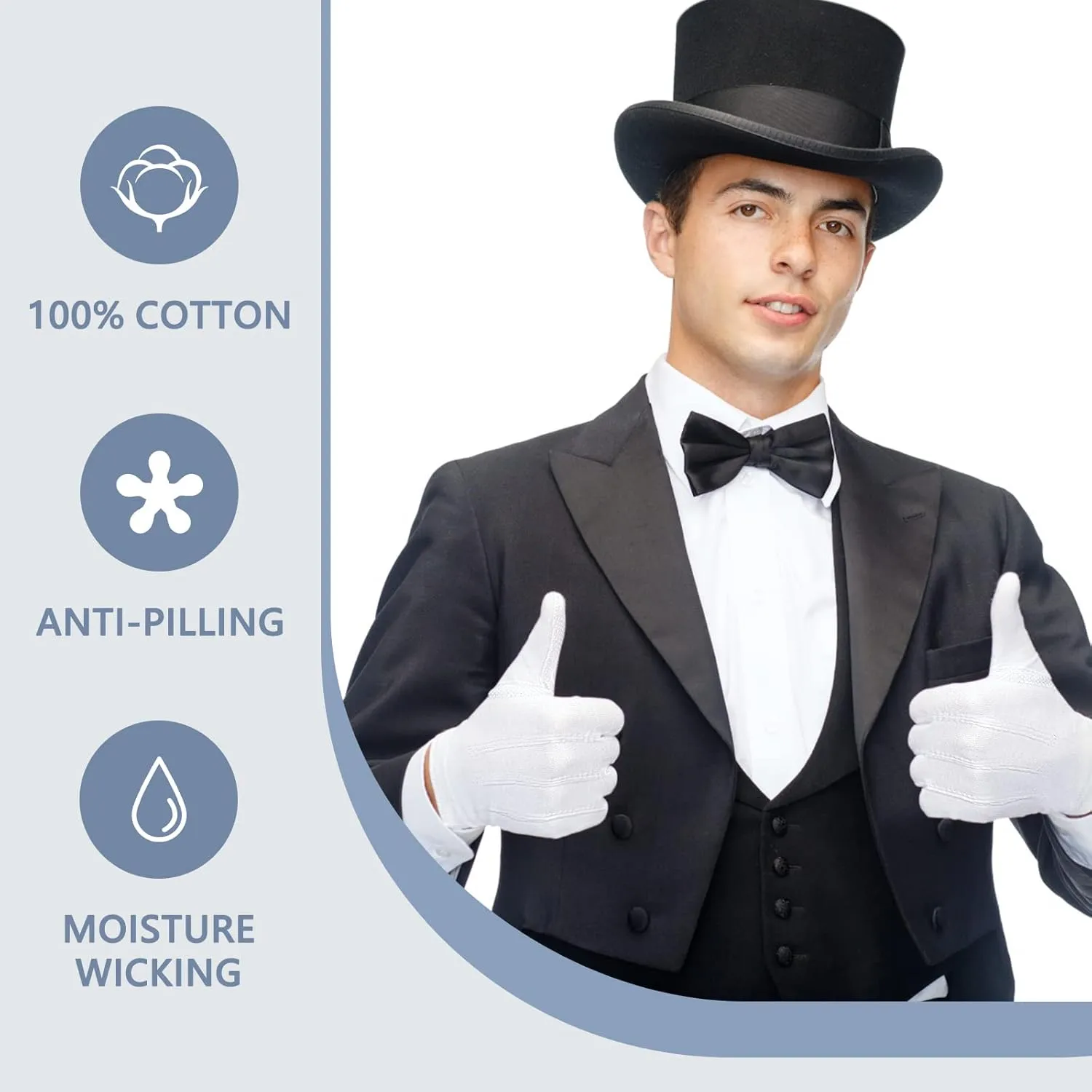 Beaded Parade Cotton Gloves for Women and Men With Grip - Non-Slip Costume Uniform Police Gloves With Snap Cuff