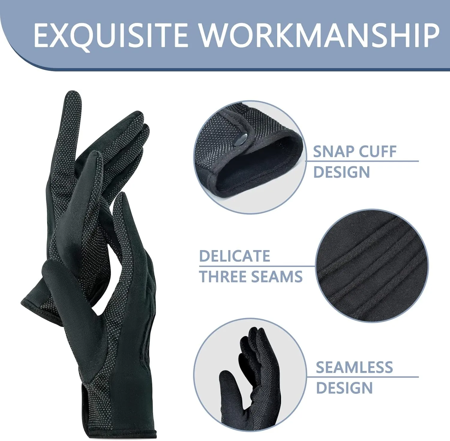 Beaded Parade Cotton Gloves for Women and Men With Grip - Non-Slip Costume Uniform Police Gloves With Snap Cuff