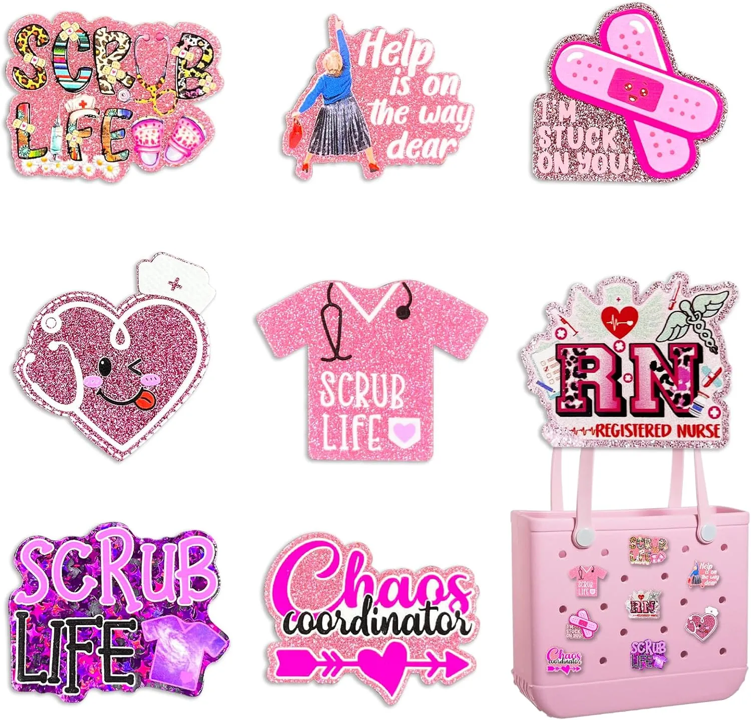 Bling Bag Charms for Bogg BagCute Acrylic Nurse Life Charms for Bogg AccessoriesCompatible with Simply Southern Beach Totefor Nursing Student Women