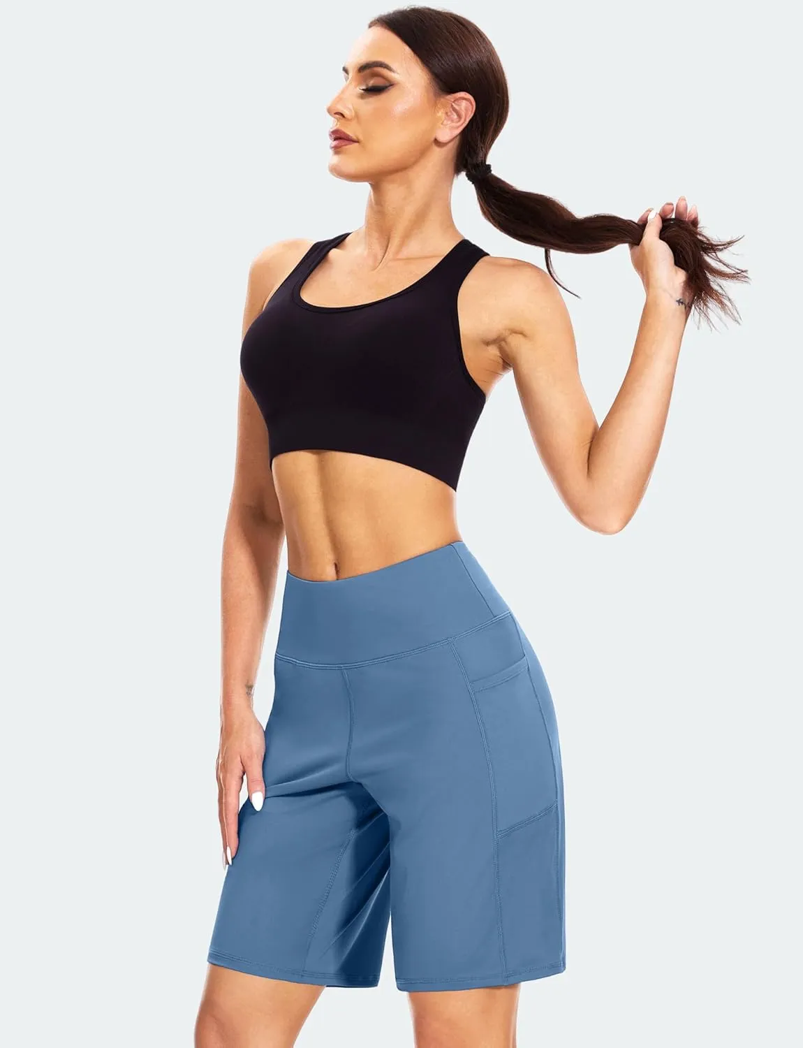Blouty Women's 9" Bermuda Long Shorts with Pockets High Waisted Knee Length Shorts for Women Workout Athletic Casual